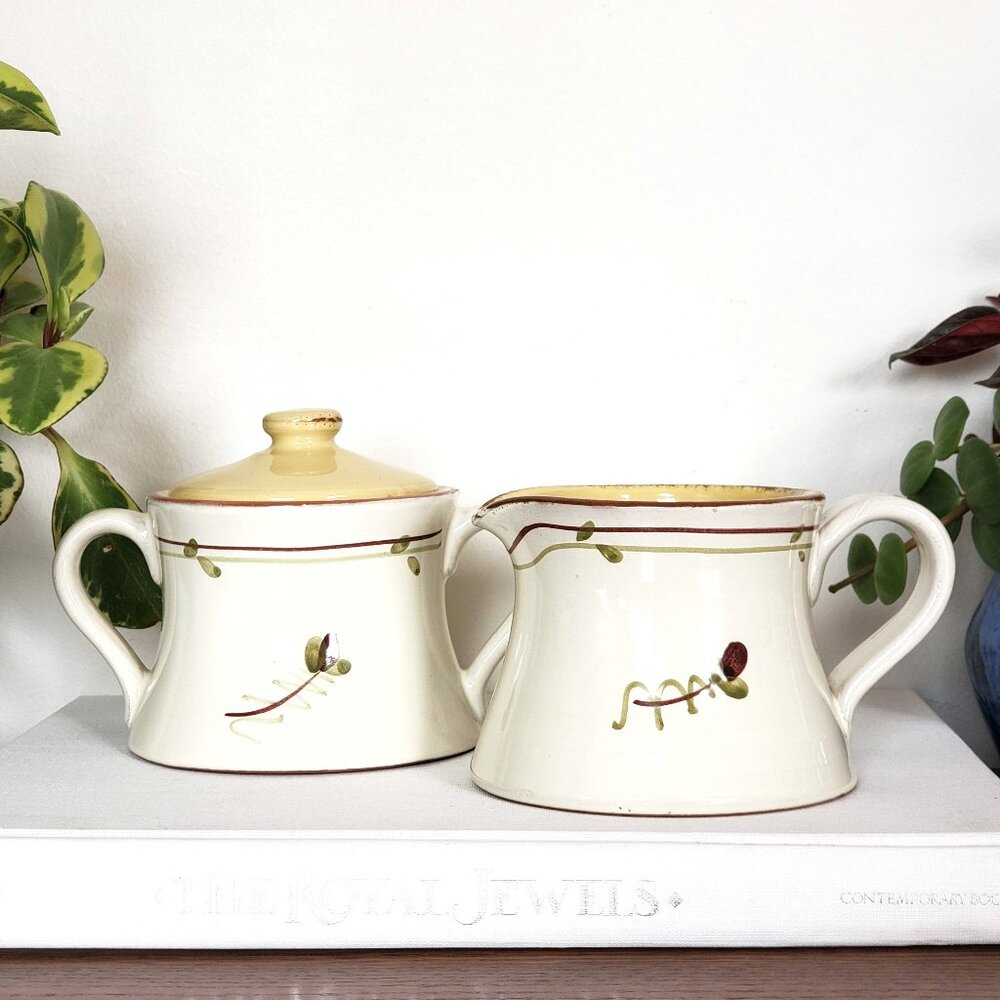 Vietri Fiori Di Bosco Ceramic Creamer And Sugar Set, Made In Italy